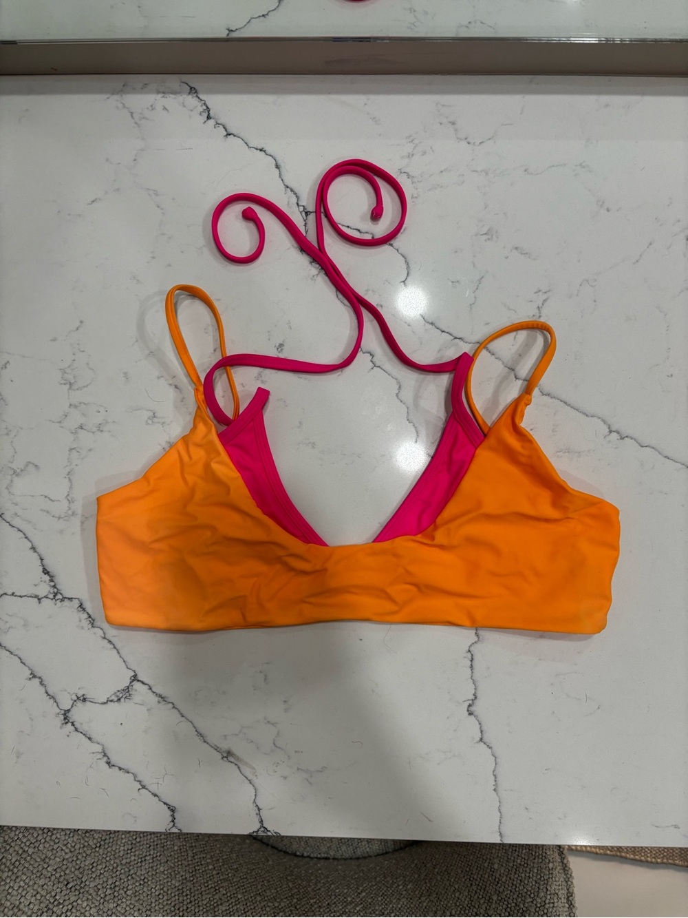 Strawberry Milk Mob Orange and Hot Pink Reversible Bikini Top